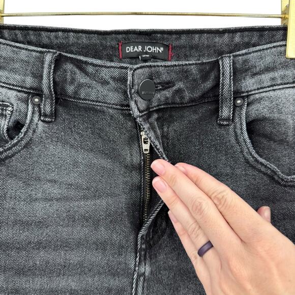 Dear John Gisele Black Quebec Rigid Denim High Waist Raw Hem Slim Skinny Jeans - Picture 8 of 11